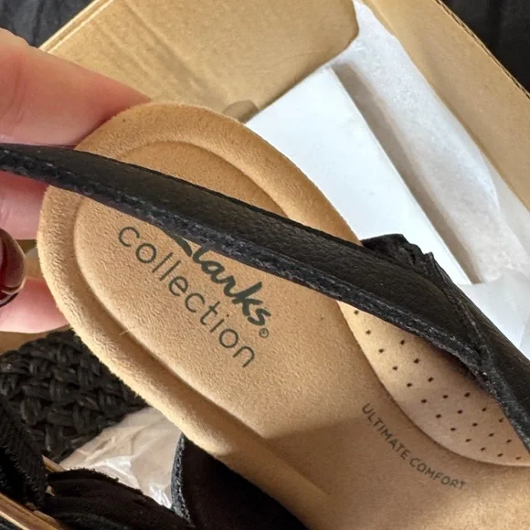 Clarks Black Wedge Sandals - Picture 2 of 5